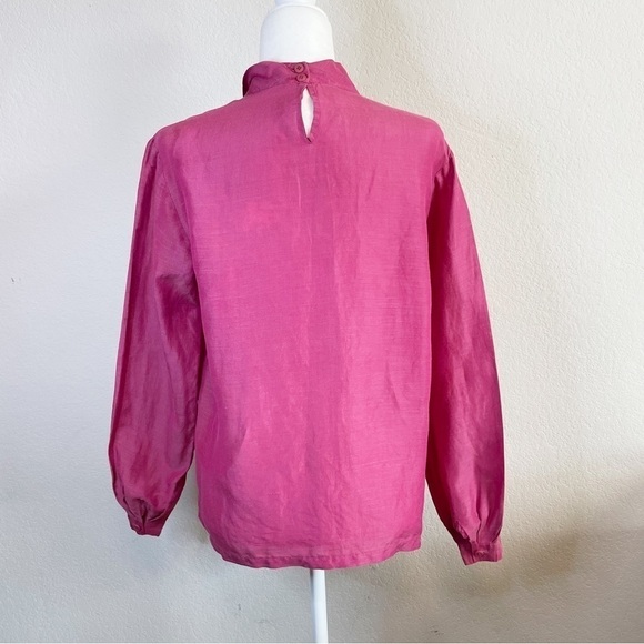 Vintage Christian Dior Raspberry Pink Long Sleeve Drape Neck Shirt Size 8 - Picture 2 of 7